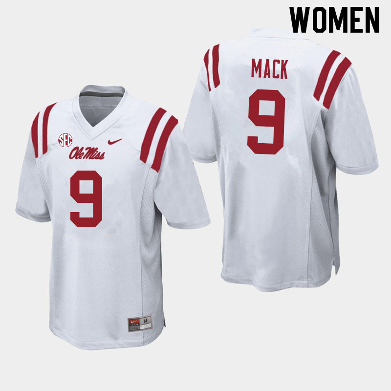 Women #9 Brandon Mack Ole Miss Rebels College Football Jerseys Sale-White - Click Image to Close